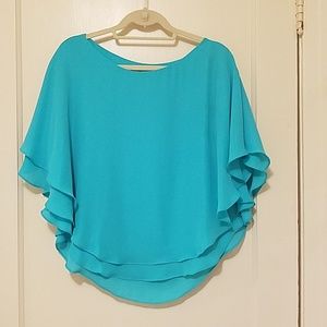 Gianni Bini flutter sleeve turquoise flowy blouse